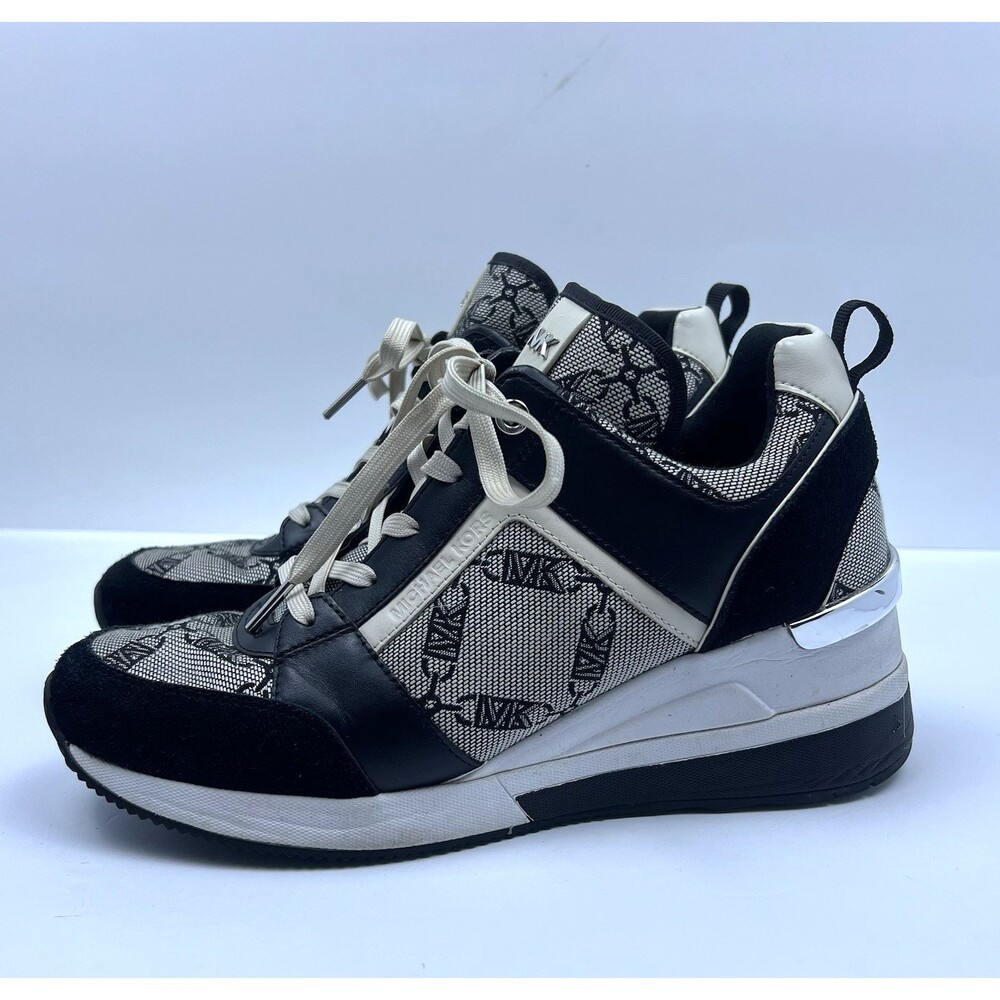Michael Kors Georgie Women's Training Shoes Black Gray Wedge Sneaker Size 9 M